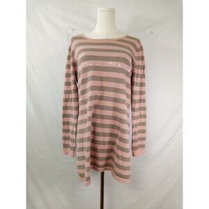 Apostrophe Women's Pink Brown Sequined Striped Sweater Size Large